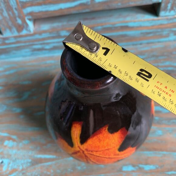 Poole England Pottery Vase 5” Dark Brown Forest Flame Orange Leaves Hand Painted - Picture 5 of 6